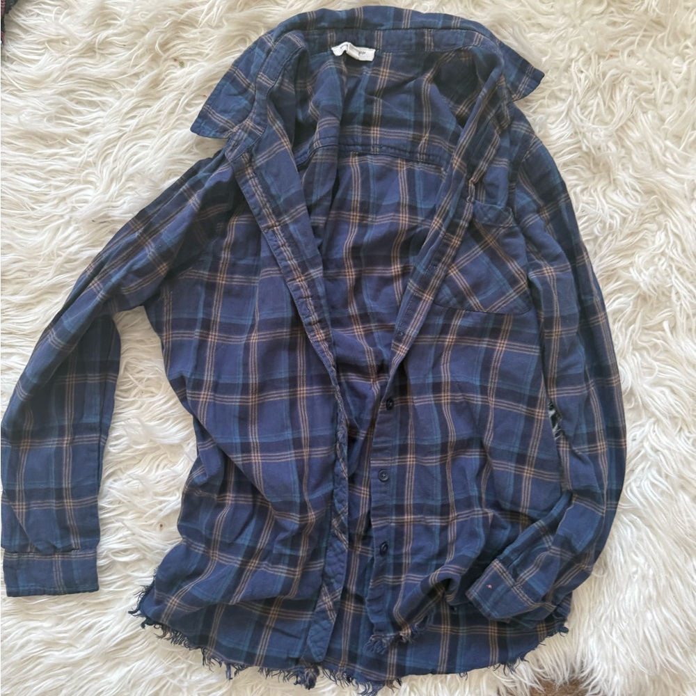 beachlunchlounge Navy and Brown Plaid Shirt boys